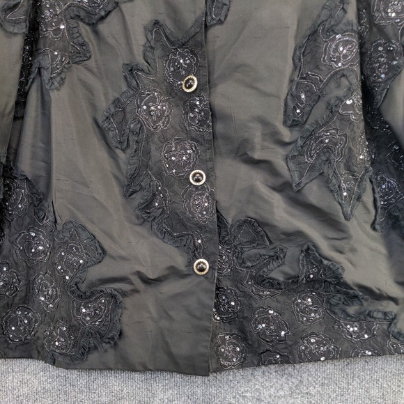Tunique Women's Button Up Silk Blend Blouse Black Size 1X Floral Accents - Picture 7 of 11